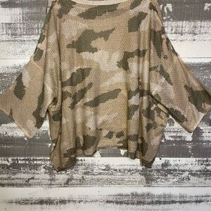 Womens Camo Knit Dolman Sweater Top - Beige Green